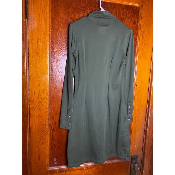 Title Nine Dress Medium Guthrie Bodycon Turtleneck Sexy  Olive Forest Green - Picture 2 of 6
